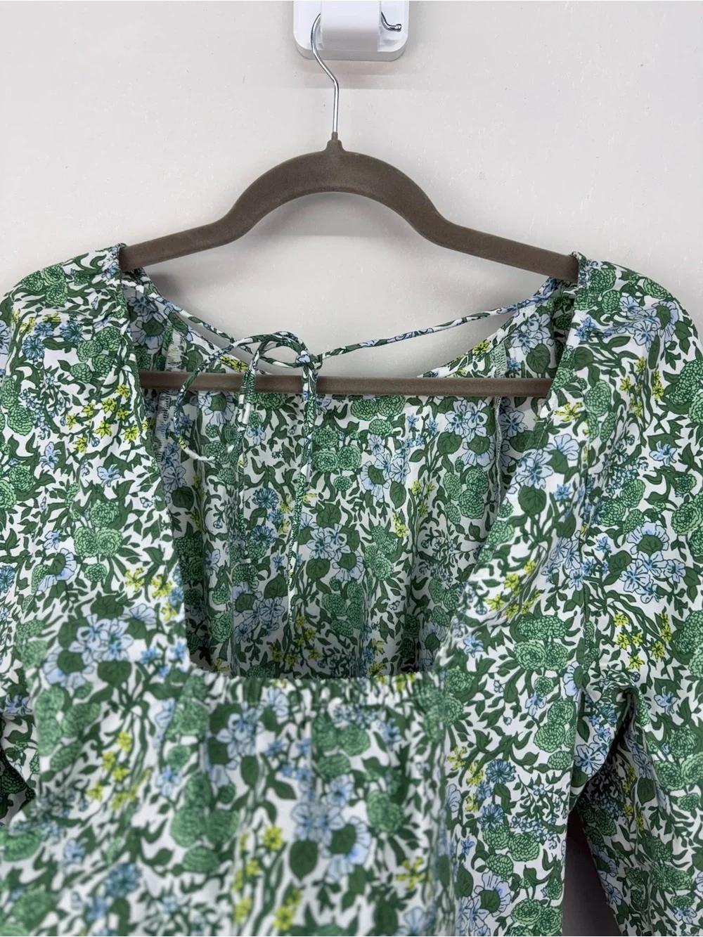 J.Crew Tie-Back Stretch Cotton Poplin-blend Top Blouse Fete Floral Green Sz. 14 - Picture 9 of 15